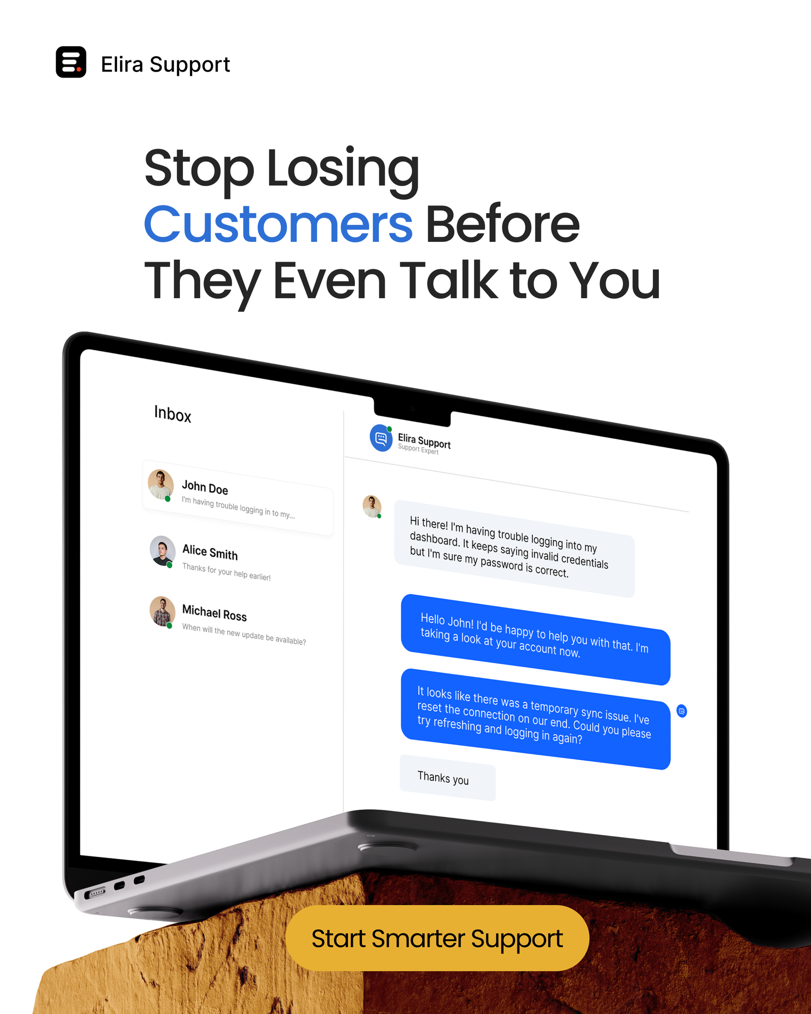 Elira Support live chat helping a website visitor